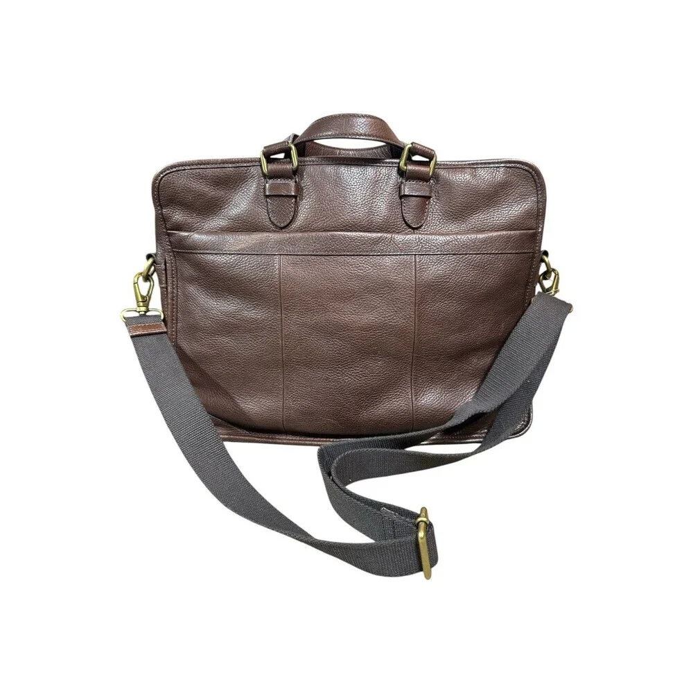 Fossil Warren Dark Brown Pebbled Leather Briefcase Laptop Working Bag Crossbody